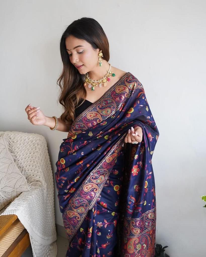 Ethnic Junctions Soft Silk Saree With Unequalled Blouse Piece