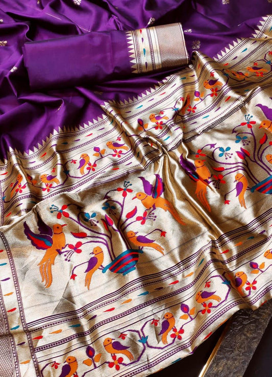 Ethnic Junctions Women's Banarasi Jacquard Soft Lichi Silk Saree with Blouse aradhana style