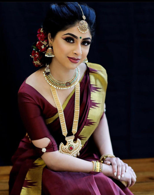 Ethnic Junctions Women's Soft Lichi Silk Trending Saree With Golden Zari Border Blouse