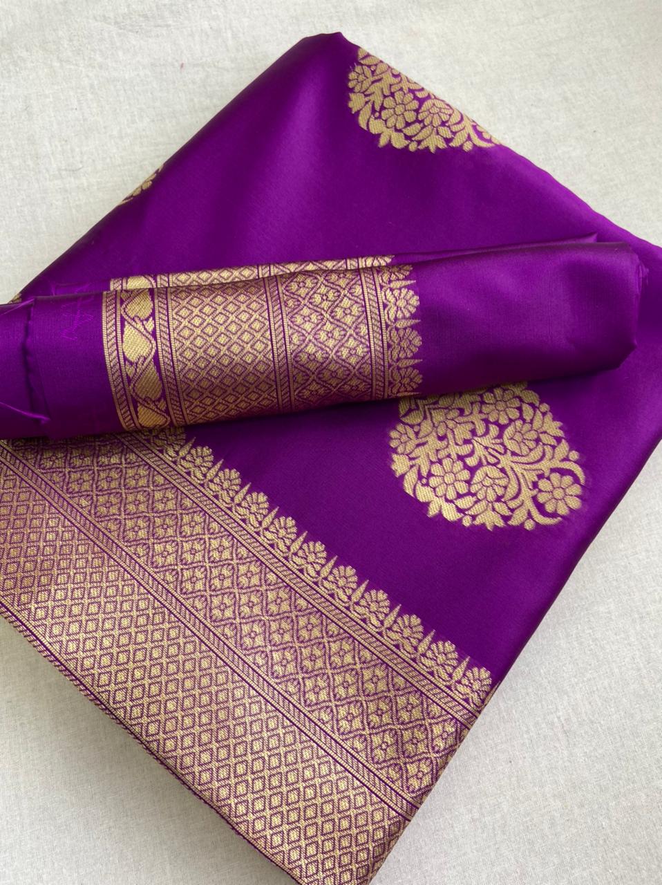 Ethnic Junctions Purple Color Soft Lichi Silk Saree With Haevy Weaving Rich Pallu Exclusive Saree