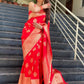 Ethnic Junctions Beautiful Red Color Saree Border Less Soft Silk Saree Embellished With Unique