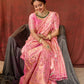 Ethnic Junctions Gopi Pink Soft Lichi Silk Saree With Jacquard Work