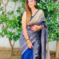 Ethnic Junctions Blue Colour Kanchipuram Soft Lichi Silk Saree Bold And Beautiful Saree