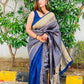 Ethnic Junctions Blue Colour Kanchipuram Soft Lichi Silk Saree Bold And Beautiful Saree